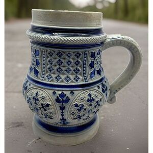 Mug‎ Beer/Coffee 4/10L Ceramic Stoneware Blue/Grey Vintage 1950s Belgium Germany